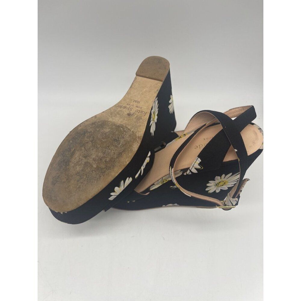 Kate Spade Dellie Women Black Canvas Floral Print Platform Wedge Size 10M - Picture 7 of 9